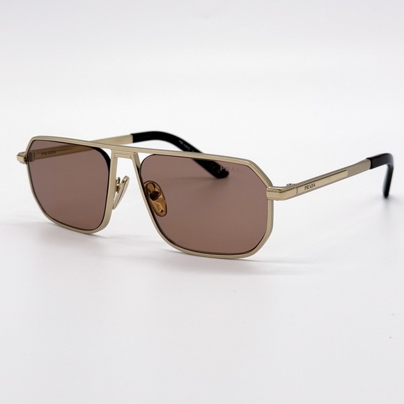 NEW PRADA SPR A53 VAF10D GOLD BROWN PRA53S VAF10D MEN PILOT PRADA SUNGLASSES - Picture 3 of 11